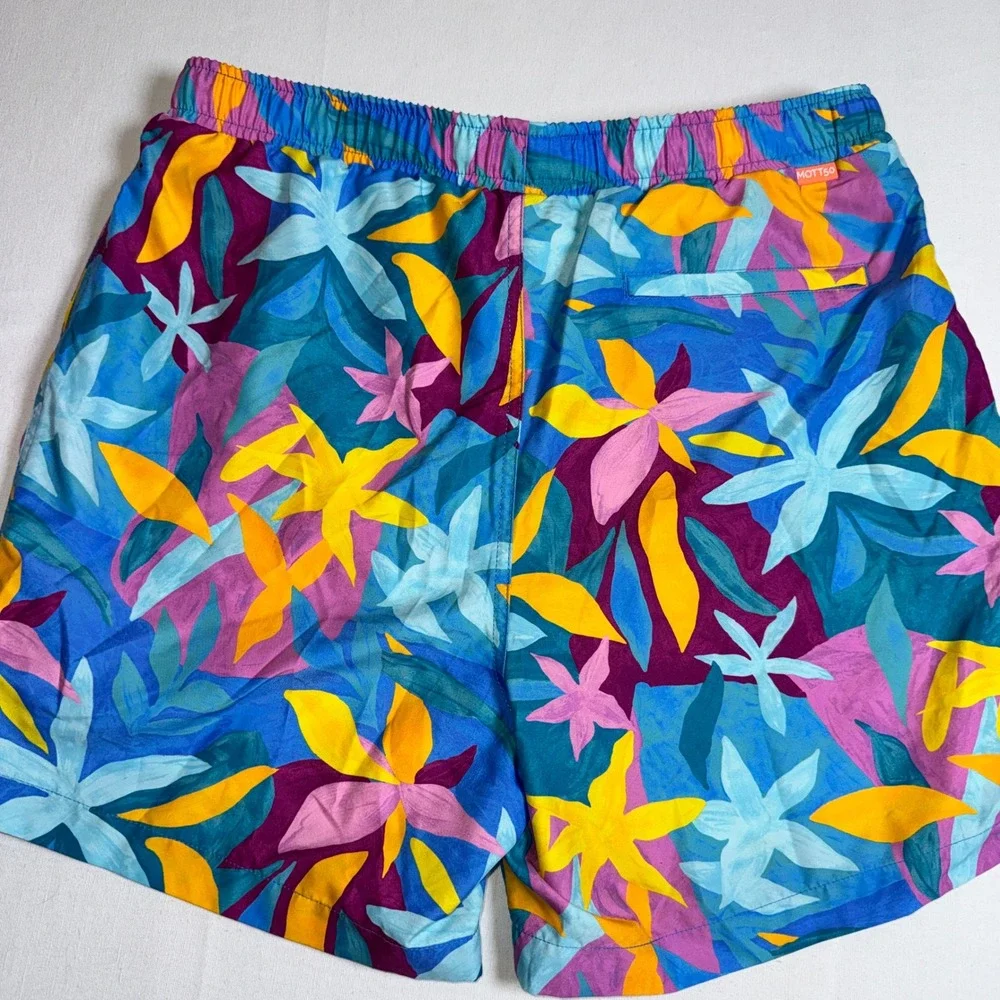 Mott50 Mens Tropical Floral Swim Trunks Blue Yellow 5.5 Inch Inseam Large‎